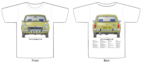 MGB GT V8 1973-75 T-shirt Front & Back